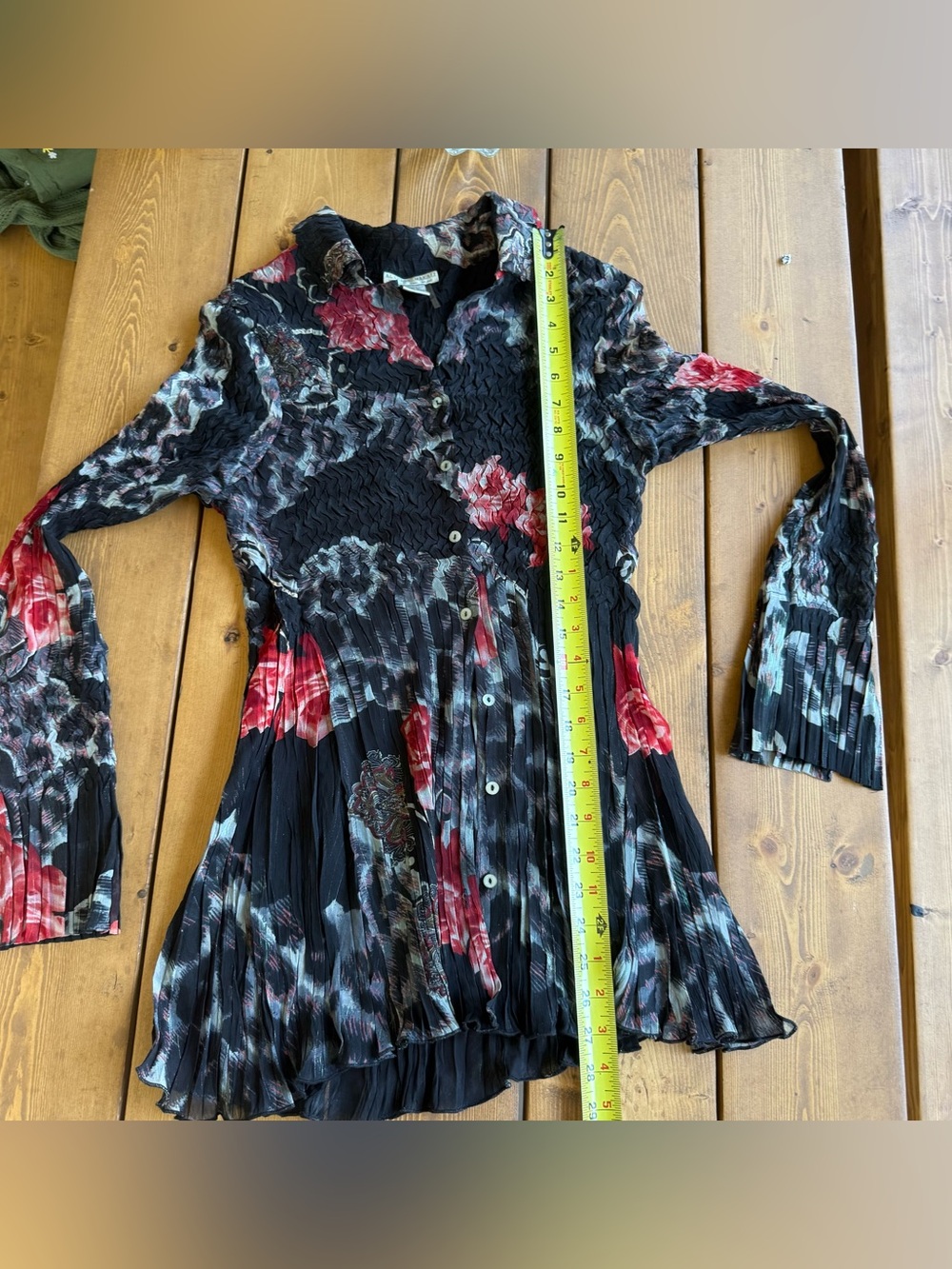 Vintage Alberto Makali Whimsygoth Crinkle Floral Button Front top L 90s Y2K - Picture 8 of 9